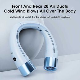 Portable Air Coolers Turbine Hanging Neck Fan USB Rechargeable Bladeless Neckband Fans 5th Gear Mute Folding Wearable Air Cooling Electric Neck Fans Y240422