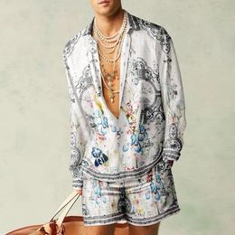 Fashion 3D Print Two Piece Set Men Long Sleeve Lapel Shirts And Shorts Casual Loose Suits Summer Hawaiian Beach Outfits Male 240412