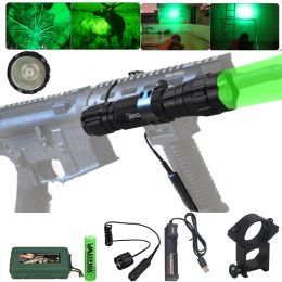 Scopes 5000Lm LED Tactical hunting Light Violet/Green Weapon Flashlight+Rifle Scope Mount+Pressure Switch+18650+Charge+Box gift