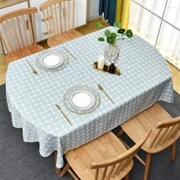 Table Cloth Oval Tablecloth With Lace Plaid Linen Farmhouse Rustic For Dining Coffee Home Decorative Cover Ellipse 170cm