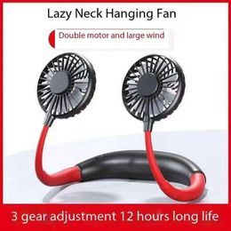 Portable Air Coolers USB Portable Cold Fan Hand Neckless Hanger Charging Mini Sport 3-speed Adjustable Double Neck Fan Home Office Outdoor Travel Y240422