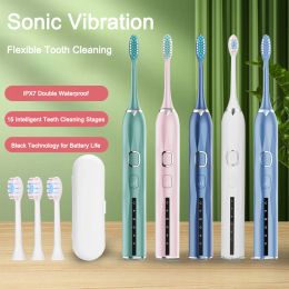 Heads Adult Sonic Electric Toothbrush Travel Toothbrush 15 Gears IPX7 Waterproof Rechargeable Whitening Tooth Brush Washable 8 Brushes