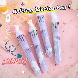 Pens 20Pcs/Lot Kawaii Sitting Unicorn Ten Colour Ballpoint Pen Cute Cartoon Multi Colour 10 Colour Ball point Pens School Stationery
