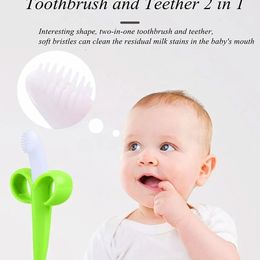 new 2024 Baby Silicone Training Toothbrush Banana Shape Safe Toddle Teether Chew Toys Teething Ring Gift Infant Baby Chewingfor Toddler
