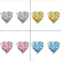 2022 Ins Top Sell Stud Earrings Simple Fashion Jewellery Solitaire Multi Colour 5A Cubic Zircon CZ Diamond 925 Sterling Silver Heart 288l