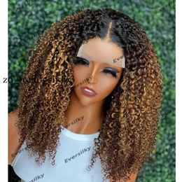 Peruanische 200densität Kinky Curly Ombre Golden Brown Remy Human Hair Perücken mit natürlicher Haaranlage Glueless 360 Spitzenperücken Baby Haar 41