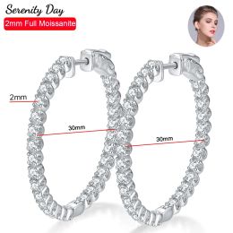 Earrings Serenity Day Newest D Colour 2mm Full Moissanite Hoop Earrings S925 Sterling Silver Stud Ear Plate Pt950 Jewellery For Women Gift