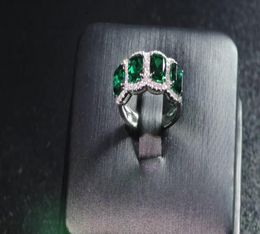 5x6mm elongate synthetic emerald 14k white gold engagement ring with melee moissanite stones paved around1701697