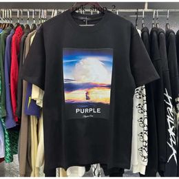 Purple Brand T Shirt Men Women Inset Crewneck Collar Regular Fit Cotton Print Tops US S-xl More Colour 955