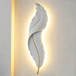 Wall Lamp White Feather Modern Style Resin Creative LED Light Strip TV Background Bedside Table Home Decoration