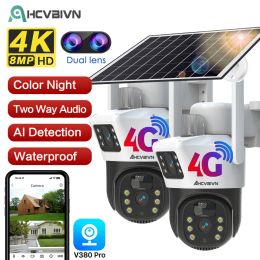 Cameras 4G SIM Card Dual Lens WIFI Solar Cameras 8MP Wireless Surveillance PTZ Battery Camera 4K Color Night Vision Two Way Audio V380