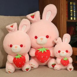 Pink Strawberry Rabbit Plush Toys Cute Cartoon Soft Stuffed Dolls For Baby Girl Gift 240422