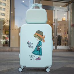 Carry-Ons Luggage Trolley Case 24Inch Student Password Suitcase Cartoon Female Small 20Inch Lightweight Instagram Mesh Red Fashion Suitc