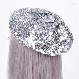 Berets Women Fashion Sequin Beret Hats Ladies Magical Colour Changing Stage Performance Cap Girl Glitter Hat