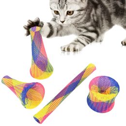 Toys 10pcs Cat Spring Toy Colorful Interactive Funny Jumping Catcting Toy Pet Telescopic Tube Flexible Spiral Spring Cat Chewing Toy