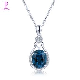 Necklaces LP 3.08 Carats Natural London Blue Topaz Pendant Solid 14K White Gold Necklace Fashion Style Fine Jewellery With Silver Chain