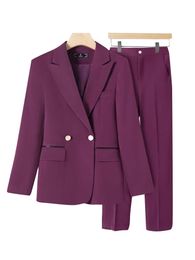 Fashion S-4XL Office Ladies Formal Pant Suit Set Women Green Purple Female Business Work Wear 2 Piece Blazer Jacket And Trouser 240415