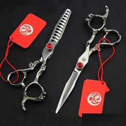 Hair Scissors 6Inch Japan 440C Dragon Handle Straight Cutting Thinning Scissor Hairdressing Style Shear Clipper Barber Shop Tool Drop Dhxfw