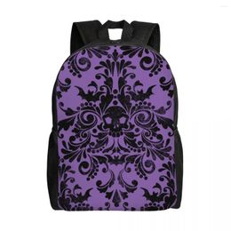 Backpack Skull Damask Pattern Travel Women Men School Laptop Bookbag Halloween Witch Goth Occult College Student Daypack Bags