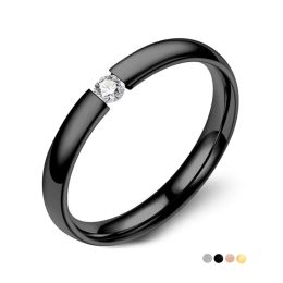 Bands Luxury 2mm Stainless Steel Ring for Women Men Inlay Zirconia Wedding Engagement Ring Valentines Day Gift Female Stackable Ring