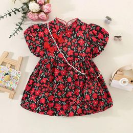 Girl Dresses Toddler Girls Short Sleeve Floral Prints Dress Dance Party Clothes Baby Set 4t