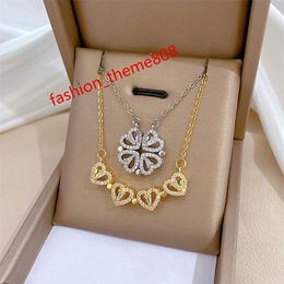 Wholesale Women Stainless Steel Fashion Jewellery Love Shaped Design Zircon Four Leaf Clover Pendant Necklace