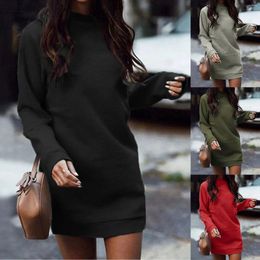 Casual Dresses Women's Autumn And Winter Sweater Dress Long Sleeves Round Neck Soft Warm Elegant Dres Pockets Solid Colour Cute