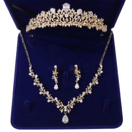 Necklaces Crystal Bridal Jewelry Sets With Tiaras Luxury Rhinestone Wedding Crowns Necklace Earrings Set Bride African Beads Jewelry Sets