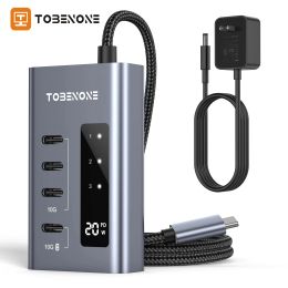 Hubs TOBENONE 4*USBC 3.2 Hub 10Gbps USB C Splitter with Power Supply for Data Transfer & 20W Charging