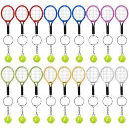 Chains 18Pcs Mini Tennis Racket Pendant Keychain Keyring Key Chain Ring Finder Holer Accessories For Lover's Day Gifts