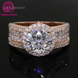 Fine Jewelry Rings 3 Carats Round Brilliant Cut Wedding Solid Rose Gold Moissanite Ring