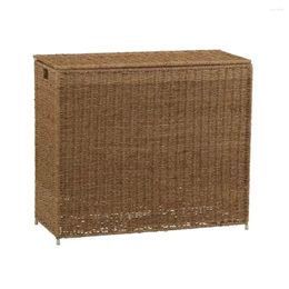Laundry Bags 3-Compartment Wicker Sorter With Lid And Handles Earthy Brown Stylish Organiser