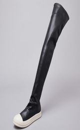 Women039s Over Knee Boots Soft Genuine Leather Black Sex Fashion Street Style Boot Female Flat Casual Shoes 102420D505990405