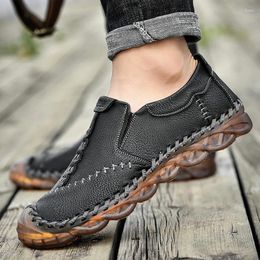 Casual Shoes Sneakers Men Sewing Style Solid Color Vintage Pu Leather Comfortable Soft Sole Durable Daily Work Office