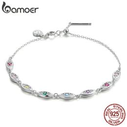 Strands Bamoer 925 Sterling Silver Colorful Demon Eye Bracelet for Women Classic Trendy Crystal Silver Female Bracelet Fine Jewelry Gift