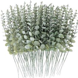 Faux Floral Greenery 100pcs Artificial Eucalyptus Stems Fake Eucalyptus Leaves for Flower Bouquet Wedding Home Decor T240422