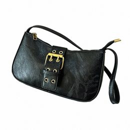 women Leather Shoulder Bag Buckle Decora Vintage Tote Bag Versatile Retro Tote Handbag Top Handle Bag Girl Stylish Purse V6Qo#