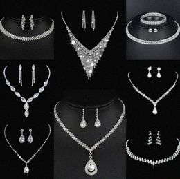 Wertvolles Labor Diamantschmuck Set Sterling Silber Hochzeit Halskette Ohrringe für Frauen Braut Engagement Schmuck Geschenk P3DE#