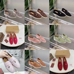 2024 LP Designer Dress Shoes PIANA Womens Mens Suede Loafers Summer Walk Charms Suede Loafers Moccasins Genuine Leather Unisex Luxury Work Office Shoe trainers