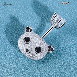 Jewelry National Treasure Panda 925 Sterling Silver 14G Bar Belly Button Piercing Jewelry Belly Rings Navel Piercing