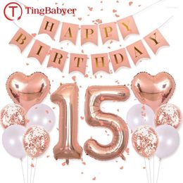 Party Decoration Rose Gold Number 15 Foil Balloons 15th Happy Birthday Decorations Kids Boy Girl Fifteen Year Old Anniversary Supplies