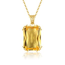 Necklaces Genuine 925 Sterling Silver Pendant For Women Citrine 18K Gold Color Necklace Pendants Bohemia Filigree Flower Design Jewelry