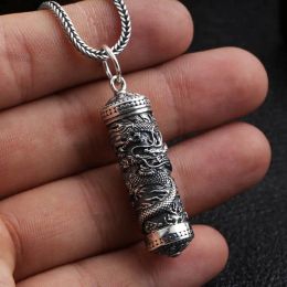 Necklaces S925 Sterling Silver Vintage Thai silver ancient Tube Jewelry Dragon Design Punk Mens Memorial Pendant Holder Ash Urn Necklace