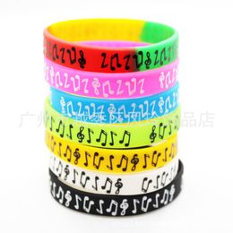 50PC New Design Classi Logo Music Note Silicone Wristband Bracelet for Student Black White 274E