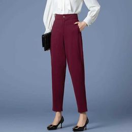 Women's Pants Capris 2023 Spring and Autumn Pants Womens Straight Tube Loose High Waist Elastic Waist Red Casual Pants Fat MM Harlan Pants M-4XL Y240422