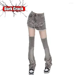 Women's Jeans Y2k Vintage Harajuku Punk High Waist Micro Horn Shorts Set Womens Casual Loose Denim Straight Dual Use Pants