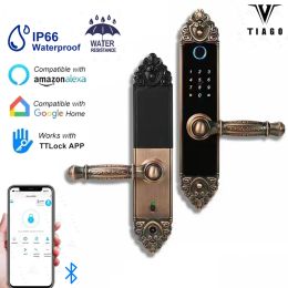 Control TIAGO T6 Bluetooth TT LOCK Fingerprint Magnetic Card Password Key Remote Unlock Temporary Password Home Smart Door Lock