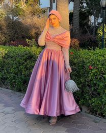 Vintage Middle East Prom Dresses High Neck Long Sleeve Bow Tie Ankle Length Muslim Evening Party Gown Bow Tie Satin Robes De Soiree