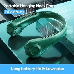 Portable Air Coolers 4000mAh Neck Fan Mini Portable Bladeless Silent Neckband Fan USB Rechargeable 3 Speeds Mute Wireless Electric Neck Cooler Fans Y240422