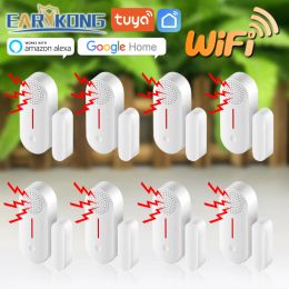 Control Tuya Smart Wifi Door Sensor Door Open / Closed Detectors Wifi Home Alarm Compatible with Alexa Google Home Tuya App